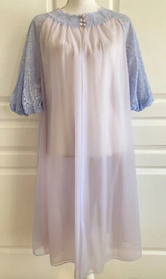 Vintage Vanity Fair Peignoir Años 60 Dos Tonos Encaje Gasa 36 Azul Púrpura Foto 1 de 4