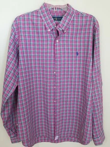 Ralph Lauren Blue Label Pink Plaid Cotton Mens X-Large Button Down Shirt - Picture 1 of 5