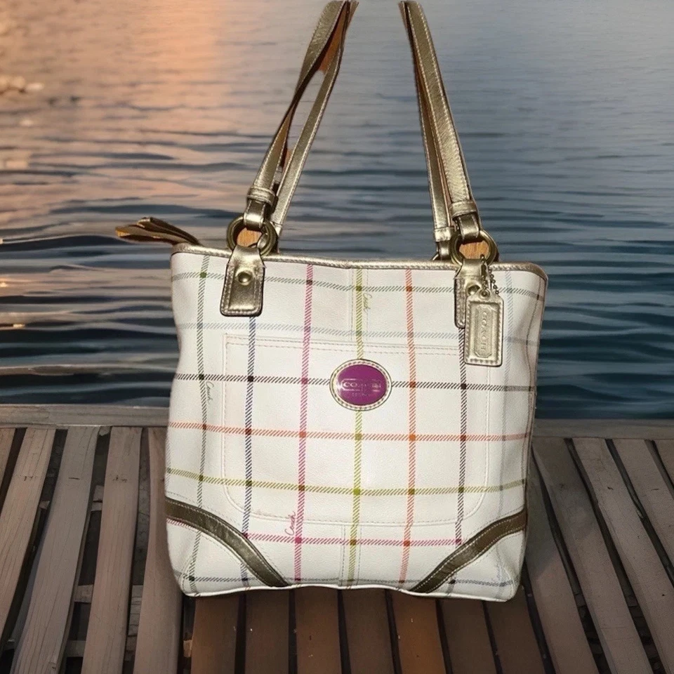 Coach Peyton Tattersall Plaid Tote Bag - Image 1 of 4
