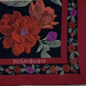 Yves Saint Laurent Wool Silk Scarf Flower Red 103x103cm - Picture 1 of 6