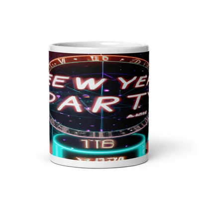 Futuristic New Year's Eve Party Neon Lights 11oz Ceramic Mug - Image 1 of 3