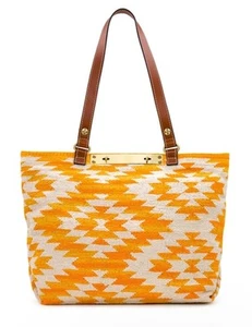 Neu Patricia Nash Beuteltasche aus gewebter Baumwolle Lederriemen CHANNAI Goldenrod Bag - Bild 1 von 4