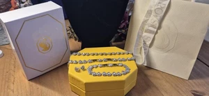 Heart Crystal Rhodium-Plated Set Necklace Bracelet Earrings Gift Ready - Picture 1 of 17