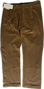 NUEVO 38 x 32 Hombres Roundtree & Yorke Pana Puños Pantalones Plisados Algodón Caqui - Imagen 1 de 14