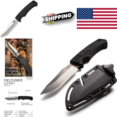 Cuchillo de caza versátil hoja fija de 4 pulgadas con mango de goma y funda Foto 1 de 4