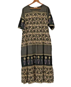 Vestido La Cera Negro Floral Midi Boho Cottage Core Caftán Bolsillos Talla Grande 1X - Imagen 1 de 9