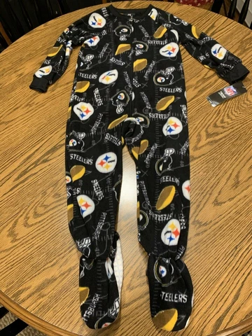 Pittsburgh Steelers NFL One-Piece Boys Fleece Pajamas Sleeper, Small (4) NWT Cover
