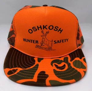 NOS NEW Vintage OSHKOSH HUNTER SAFETY Snapback Hat Cap Hi Vis Orange Camo Deer - Picture 1 of 8