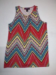 Peck & Peck Shirt Women's L Sleeveless Blouse Multi Color Zig Zag Poly Spandex - Picture 1 of 8