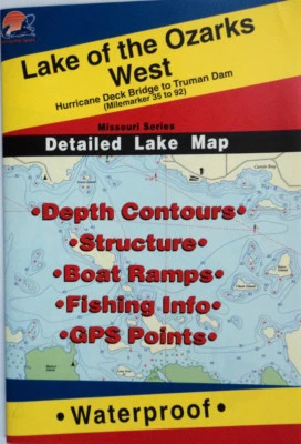 FISHING HOT SPOTS Lake of the Ozarks West Detailed Fishing Map, GPS Points, Waterproof #L158