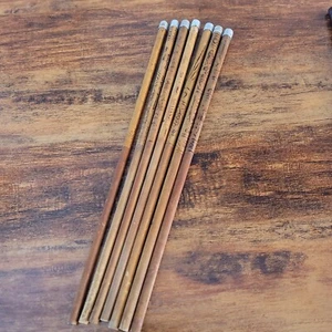 (7) Vintage Bamboo Wooden Etched Chop Sticks w/ Metal Ends - Picture 1 of 6