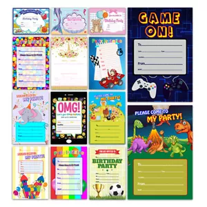 X 20 CHILDRENS KIDS BIRTHDAY PARTY INVITATIONS INVITES BLANK PACK BOYS GIRLS  - Picture 1 of 17