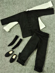 Bruce Lee Black Costumes Kung Fu Outfit Long Sleeve Tang Suit for 1/6 Figure Toy - Picture 1 of 8