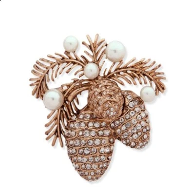 NUEVO BROCHE ANN KLEIN Pin Cono Pino Dorado/Perla Foto 1 de 2