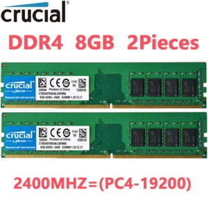 Crucial DDR4 16GB 2400Mhz PC4-19200 288pins Desktop Memory Dimm Ram 2X8GB - Picture 1 of 7