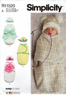 Simplicity R11520 Babies' Buntings & Hats w Embellishments Sz XXS-M UNCUT S9591 - Image 1 of 3