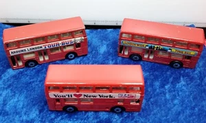 Vtg Matchbox Leyland Titan Tour Bus Lot (3) Red Diecast London New York - Picture 1 of 17