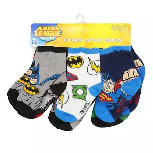 DC JUSTICE LEAGUE 6 Pack Crew Socks Baby Boys Kids Infant 0~24 Months NEW - Picture 1 of 11