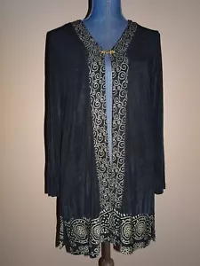 Slinky Brand Black Gold Shimmer Swirl Border Pattern Travel Jacket Size XS - Picture 1 of 4