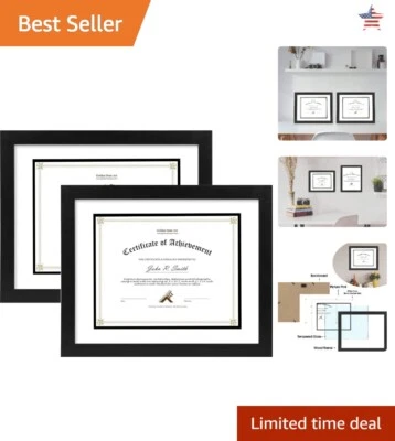 Double Mat Diploma Frame - Fits 11x14 or 8.5x11 Document - Real Glass - 2 Pack Foto 1 de 4