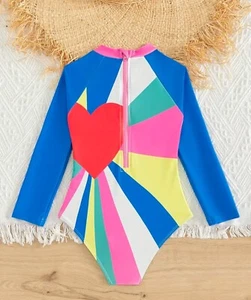 Girls Long Sleeve Zipper STAR Swimsuit Bathing Suit Sz 4T-5T Colorful - Picture 1 of 3