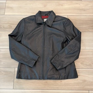 Worthington Damen große schwarze Lederjacke echtes Lammleder Reißverschluss vorne gefüttert - Bild 1 von 7