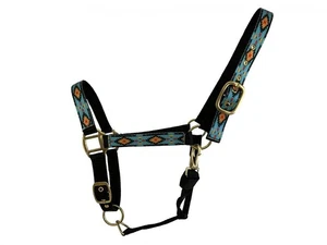 Halter de nailon de 3 capas con estampado de superposición navajo verde azulado - Imagen 1 de 1