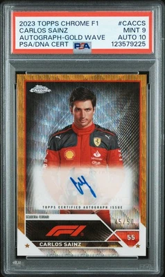 2023 Topps Chrome F1 Auto #CACCS Carlos Sainz Gold Wave #/50 PSA 9 AUTO 10 - Image 1 of 2