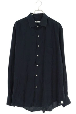 Camisa Loro Piana Manga Larga Seda Talla XL Azul Marino Estampado Liso Para Hombre Foto 1 de 4