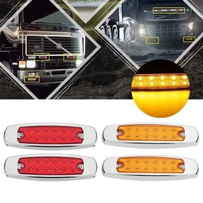 4x 12LED Sealed Side Marker Clearance Light Fish Shape Trailer 2x Red+2x Amber - Image 1 of 4