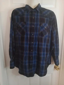 Ely Cattleman Pearl Snap Shirt Men XXL Blue Plaid Outdoor Western Chore Check - Picture 1 of 12