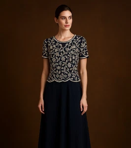 Adrianna Papell Abend Seidenkleid GR 10 Glamourös Mutter des Bräutigams formell Perlen - Bild 1 von 7