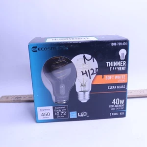 (2-Pk) EcoSmart A19 Dimmable Fine Bendy Filament LED Light Bulb Soft White - Picture 1 of 4