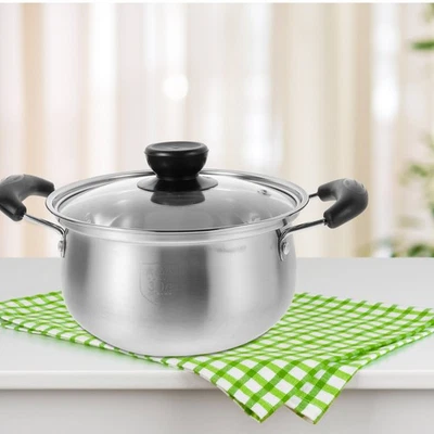  Padella Acciaio Inossidabile Pentola Inox Per Zuppa Casa Pentole Con Coperchio - Immagine 1 di 4