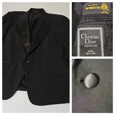 Christian Dior Monsieur Black Wool Tuxedo Suit 48S Satin Shawl Lapel USA Blazer - Image 1 of 4