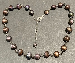 Vintage Silpada 925 Sterling Silver Peacock Pearl Baroque Choker Necklace - Picture 1 of 7