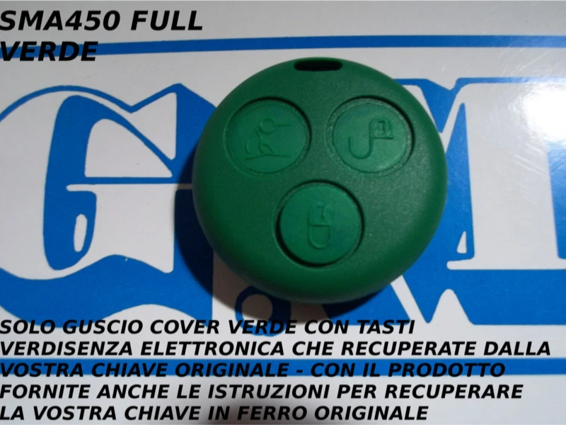 COVER GUSCIO E TASTI VERDE PER TELECOMANDO SMART FORTWO 450 USA TUA CHIAVE - Immagine 1 di 1