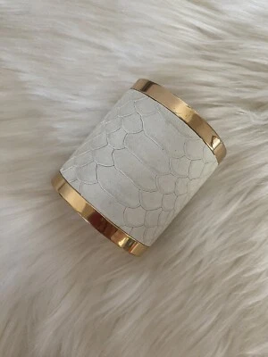 CC Skye Embossed Leather Wide Gold Cuff Inlayed Python Textured Bold Maximalism - Image 1 of 4