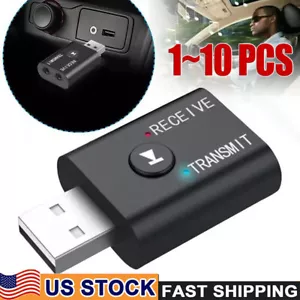 Bluetooth 5.0 2in1 Transmitter Receiver Car Wireless Audio Adapter USB 3.5mm Aux - Picture 1 of 10