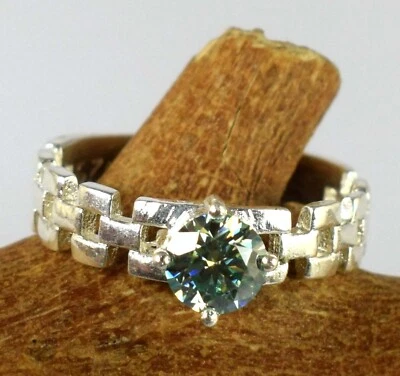 Anillo de boda solitario de diamantes verdes de 1,26 quilates redondo corte brillante certificado para mujer Foto 1 de 4