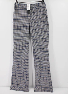 NUEVO CON ETIQUETAS Banana Republic Pantalones Mujer 10L Slim Acampanado Azul Guacamayo Pata de Gallo Cuadros Foto 1 de 4