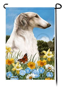 Summer Flowers Garden Flag - Grey and White Borzoi - Picture 1 of 1
