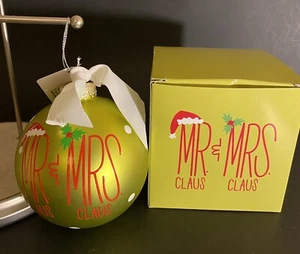 COTON COLORS Glass Christmas Ornaments Mr&Mrs Claus By Laura Johnson 4” NEW - Picture 1 of 2