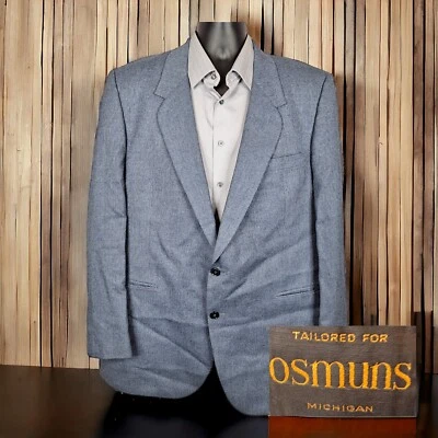 Osmuns 定制运动外套男式 48L 蓝色条纹羊毛双通风 — 第 1/4 张图片