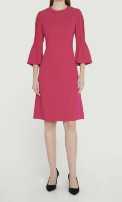 NUEVO TERI JON BY RICKIE FREEMAN Talla 6 Pin-tuck Manga Campana Crepé MIDI $595 Foto 1 de 4