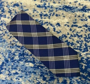Corbata de seda de lana hecha a mano The Tie Bar azul negro gris blanco sesgo a cuadros - Imagen 1 de 4
