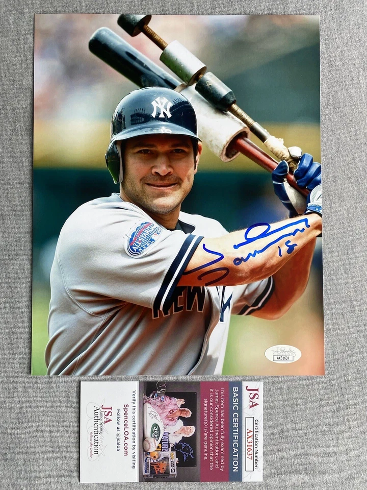 NEW YORK YANKEES- JOHNNY DAMON AUTOGRAPH 8x10 ACTION PHOTO JSA AX31637 - Image 1 of 1
