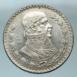 1958 Mexican Independence War HERO Jose Maria Morelos Peso Coin of Mexico i84495 - Picture 1 of 3