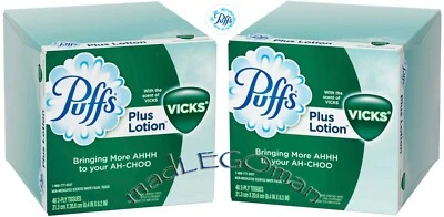 12 PACKS PUFFS VICKS SCENT PLUS LOTION 2 PLY SOFT SOOTHING FACIAL TISSUE 48/CUBE - Image 1 of 3