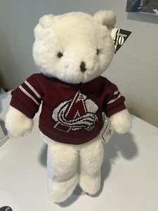 Vintage 40 Point White Teddy Bear NHL AVALANCHE FORSBERG Plush Stuffed 17" Stand - Picture 1 of 7